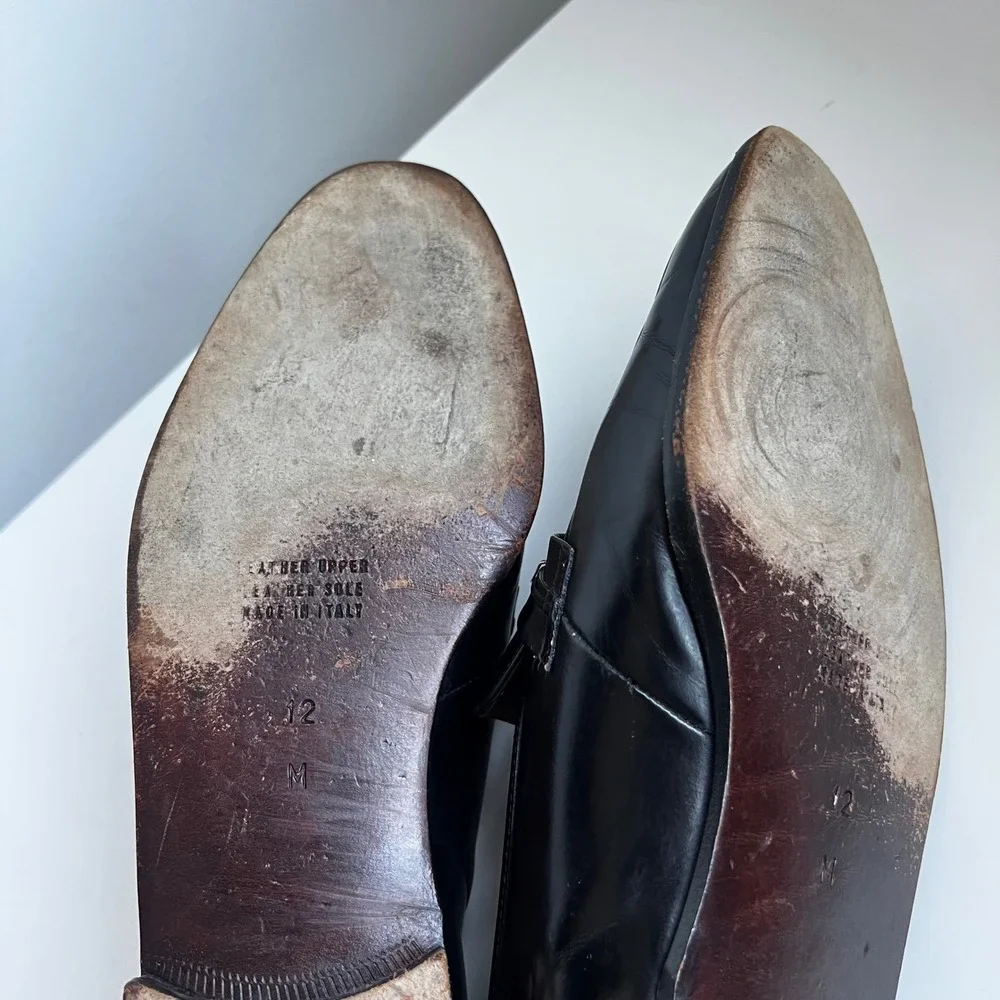Francesco Bellini Vintage Black Leather Tassel Loafers Made in Italy Size 12 M